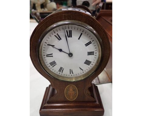 Small inlaid mahogany table clock H:12cm  Not available for in-house P&amp;P 