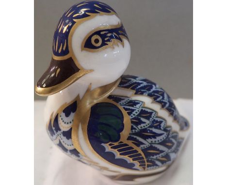 Royal Crown Derby paperweight, duck, seconds, with silver stopper, H: 70 mm. P&amp;P Group 1 (£14+VAT for the first lot and £