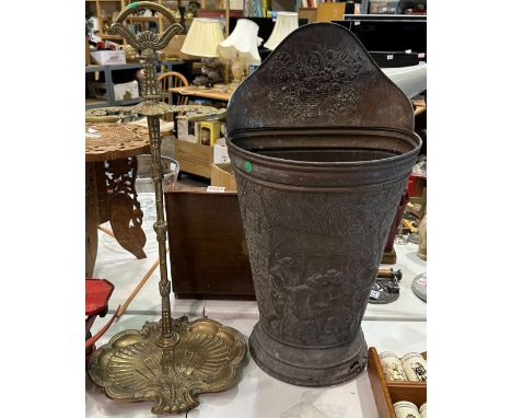 Brass umbrella/stick stand and a further copper example. Not available for in-house P&amp;P 