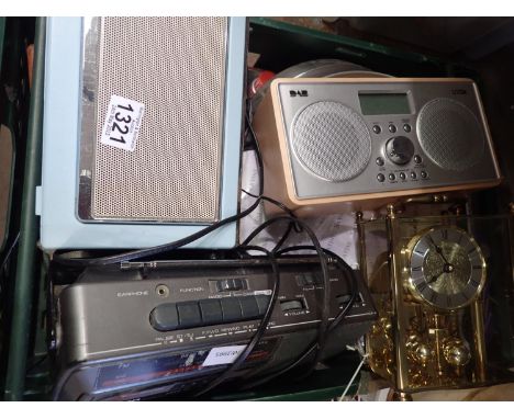 Tray of assorted items to include a Logik DAB radio. Not available for in-house P&amp;P 