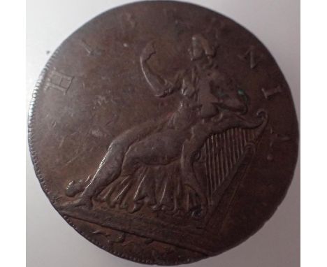Scarce 1791 Edinburgh Hibernia halfpenny. P&amp;P Group 0 (£5+VAT for the first lot and £1+VAT for subsequent lots) 
