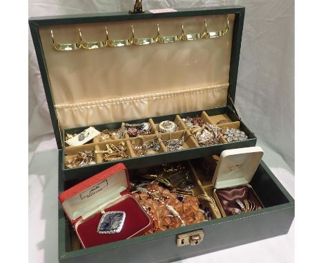 A large collection of vintage costume jewellery within a jewellery box. P&amp;P Group 2 (£18+VAT for the first lot and £3+VAT