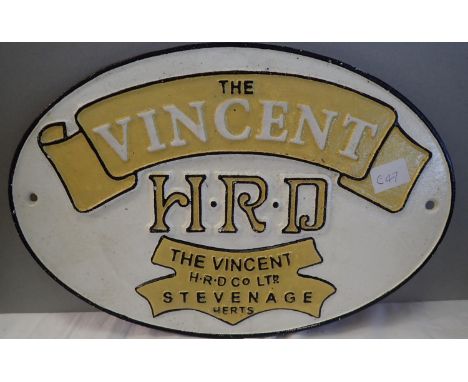 Cast iron Vincent Motorcycles plaque, W: 35 cm. P&amp;P Group 1 (£14+VAT for the first lot and £1+VAT for subsequent lots) 