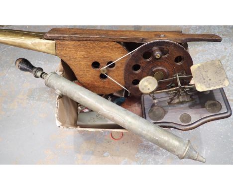 Mixed collectables including scales and hip flasks. Not available for in-house P&amp;P 