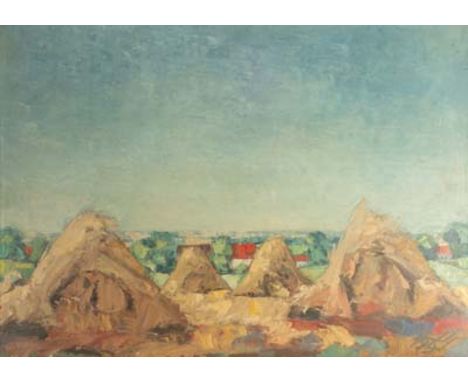 Eberhard Viegener (1890 Soest - 1967 Bilme) (F)'Soester Börde', Öl auf Holz, 54 cm x 74,5 cm, signiert, 1957 datiert und beti