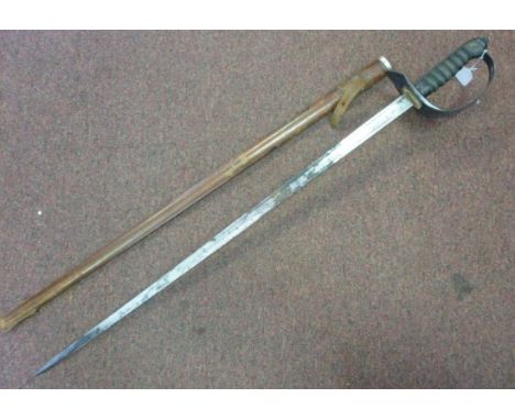 A George V Henry Wilkinson infantry sword, having a ribbed metal mesh covered handle and a pierced knuckle guard  the blade i