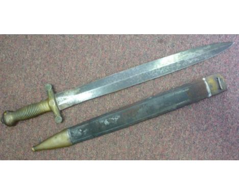 A mid 19thC French Civil War Artillery sword, having a ribbed brass handle  the blade inscribed 'Chatellerault 1833'  19''L i