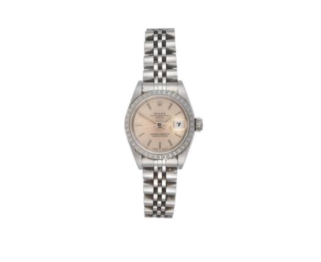 A Lady's Stainless Steel Automatic Calendar Centre Seconds Wristwatch, signed Rolex, Oyster Perpetual, Superlative Chronomete