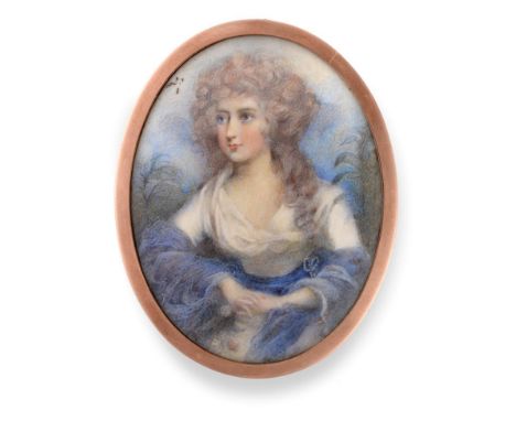 Andrew Plimer (1763-1837): Miniature Portrait of Lady Augusta Elizabeth Finch, half length, wearing a white dress and blue sa