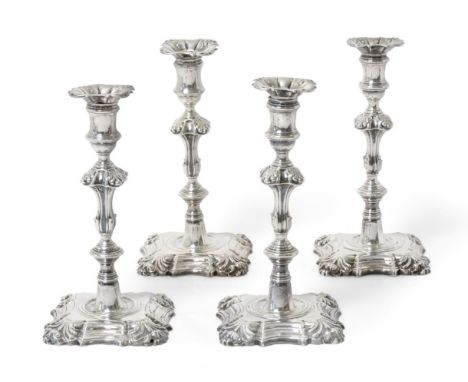 Four George II Silver Candlesticks, Three by John Quantock, London, One 1751 and Two 1753 and One by Thomas Heming, London, 1