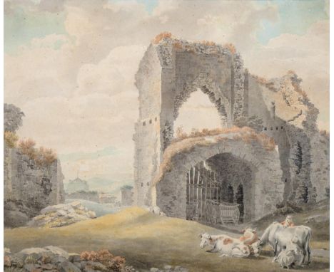 Michael ''Angelo'' Rooker ARA (1746-1801) ''The Gate Tower, Pevensey Castle, Kent'' Pencil and watercolour, 21cm by 25cm  Pro