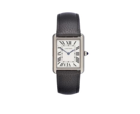 A Stainless Steel Wristwatch, signed Cartier, ref: WSTA0028, model: Tank Solo, circa 2018, quartz movement, silvered dial wit