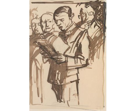 Sir Frank Brangwyn RA HRSA RSW RWS PRBA RE HRMS ROI (1867-1956)  Singing in the monastery, Bruges  Initialled, pencil and ink