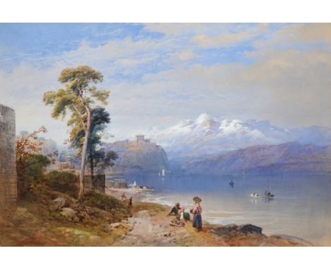 Thomas Miles Richardson Jnr. RWS (1813-1890) Figures resting by the roadside, a scene on the Italian lakes Signed and indisti