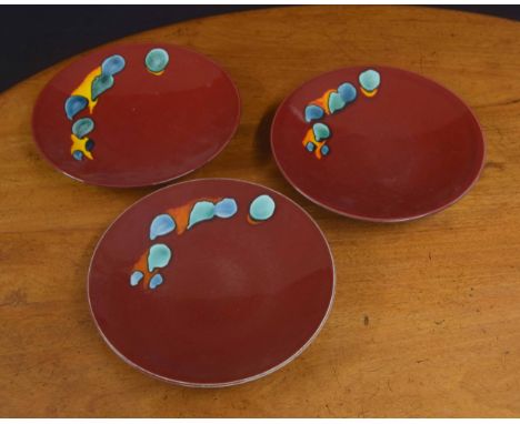 Three Poole Pottery 'Odyssey' low bowls, with factory stamps to the undersides, 10.5" diameter (3) 