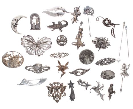 Assortment of various white metal brooches and stick pins (28) 