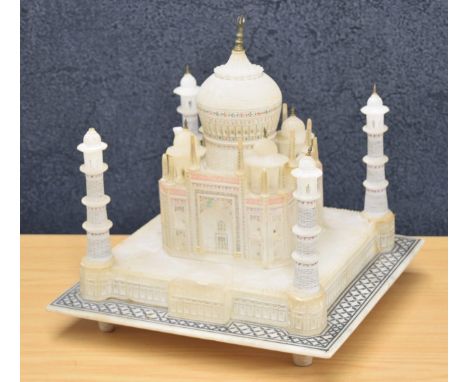 Grand Tour alabaster Taj Mahal model, wired to the underside as a table lamp (faults) 12" x 12", 13" high 