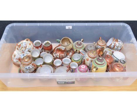 Selection of Japanese porcelain tea wares, including Kutani teapots, cups and saucers, jugs etc. also Satsuma and 'Samurai' p
