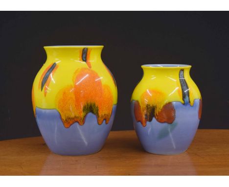 Poole Pottery 'Matisse' vase, 8" high; together with a smaller example, 6.5" high (rim crack) (2) 