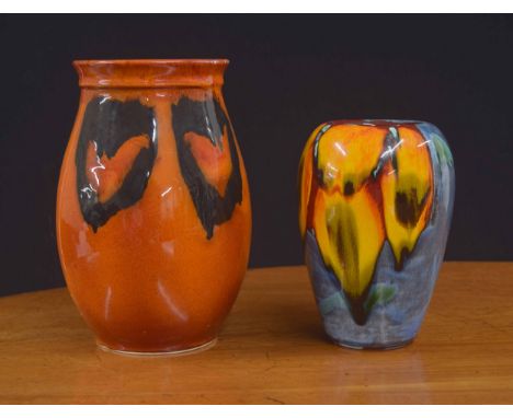 Poole Pottery 'Poppy' vase, 6.75" high; together with a mid century pottery vase in the manner of Poole Pottery, unsigned, 8.