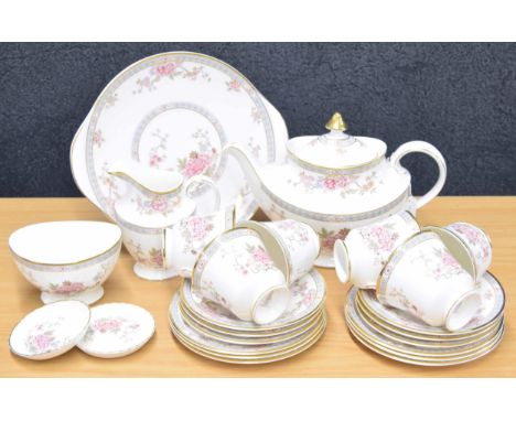 Royal Doulton 'Canton' porcelain tea set, H.5052, comprising teapot, sandwich plate, six plates, six tea cups and saucers, cr