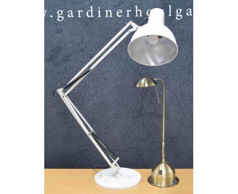 Anglepoise lamp, in white, 43" high fully extended; together with a modern desk lamp, 22" (2) 