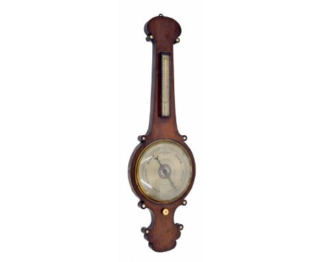 19th century rosewood banjo barometer and thermometer, signed Woodmansey Doncaster, 40" high 