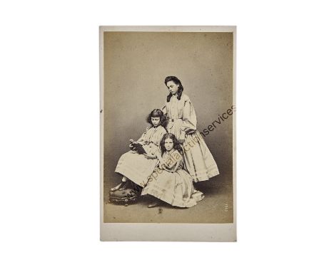 ANNOUNCE : THIS IMAGE WAS TAKEN BY THOMAS EDGE OF LLANDUDNO.A Carte de Visite Portrait of the three Liddell Sisters, Alice Pl