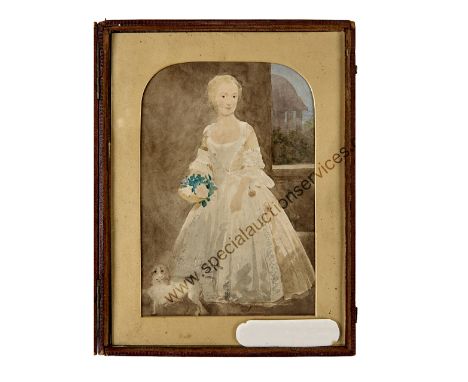 Hand-coloured Photographic Prints,  albumen, three various, and portrait of a young girl, watercolour, possibly based on phot