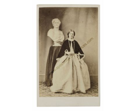 Cartes de Visite Portraits - Ladies, mainly UK photographers, behind studio balcony (1), outside with parasol (1), outside at