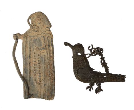 A French lead Pilgrim badge probably from the shrine of St Jos at Saint-Josse-sur-Mer, of a bearded man wearing a hooded cloa