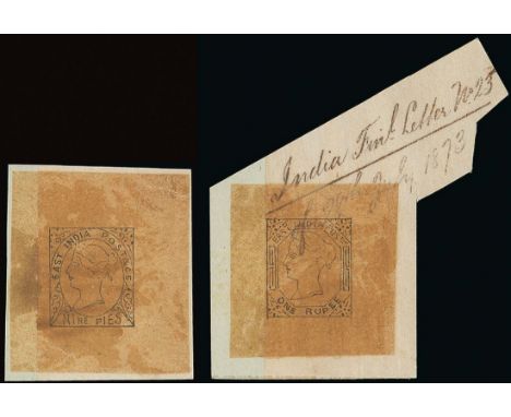 (x) 1874 IssueEssays9p. and 1r. outline pencil sketch essays executed on tracing paper, the 9p. 38x42mm., the 1r. 35x36mm., b
