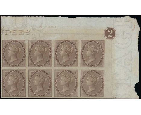 (x) 1856-64 No Watermark Issue1a. brown upper right corner block of eight (4x2) with plate number "2", variety imperforate, u