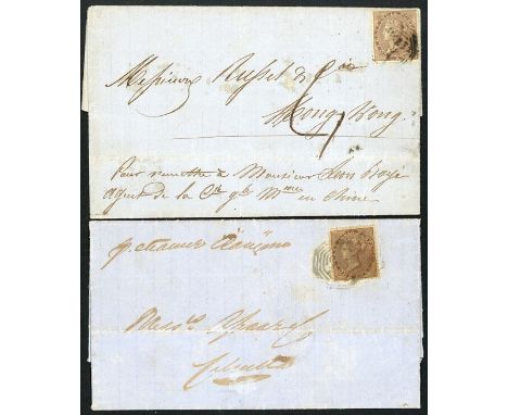(x) Used AbroadMalayaSingapore1859 (Oct.) entire letter to Hong Kong bearing 1a. brown cancelled "B/172" and with manuscript 