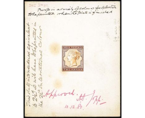 (x) 1880 Essays Inscribed "INDIA POSTAGE"The following eight lots are all affixed or executed on card (84x103mm.) with each m