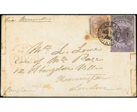 (x) Covers and CancellationsMail to the United Kingdom1867 envelope from Bombay "via Marseilles" to London, bearing 1866 shor