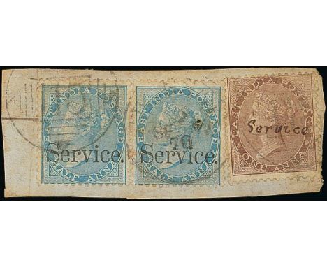 (x) Official Stamps1867-73 Issue½a. horizontal pair in combination with 1a. brown with manuscript "Service", twice cancelled 