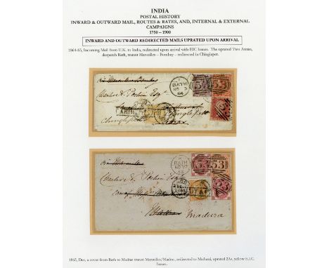 (x) Covers and CancellationsRedirected Mail from England1864 and 1865 envelopes ex the same correspondence from Bath to Madra