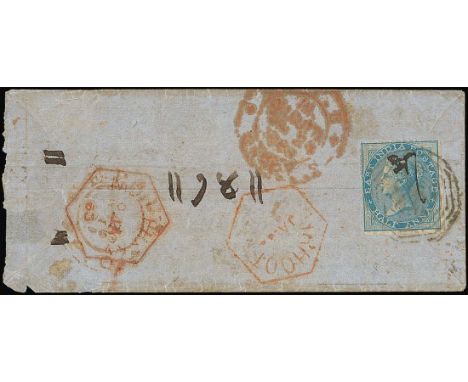 (x) Used AbroadNepal1863 (20 Jan.) small blue native envelope to Calcutta bearing ½a. pale blue (imperforate on two sides) ca