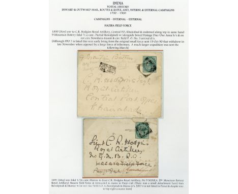 (x) Covers and CancellationsMilitary Mail1890 (Nov.) and 891 (May) envelopes ex the same correspondence to Lieut. C.R. Hodgin