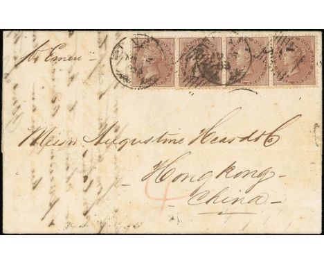 (x) Used AbroadMalayaPenang1863 (6 Aug.) entire ex the Heard correspondence to Hong Kong, bearing 1a. brown strip of four twi