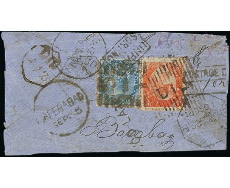 (x) Used AbroadPortuguese IndiaDiu1876 (2 Sept.) small native envelope (opened-out and a little truncated) bearing, on revers