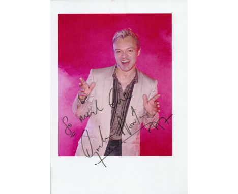 Graham Norton signed 8x6inch colour photo. Dedicated. Good condition. All autographs come with a Certificate of Authenticity.