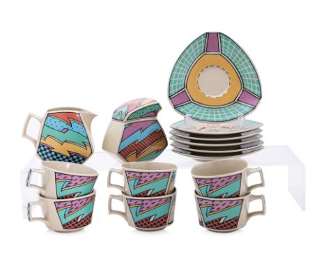 A ROSENTHAL 'FLASH' TEA SERVICE DESIGNED BY DOROTHY HAFNER
Rosenthal Studio Line, mid 1980s, comprising six cups and saucers;