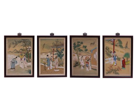 A SET OF FOUR CHINESE INK PAINTINGS
Depicting scenes of ladies in garden, each with inscription and seal mark
46 x 31cm each
