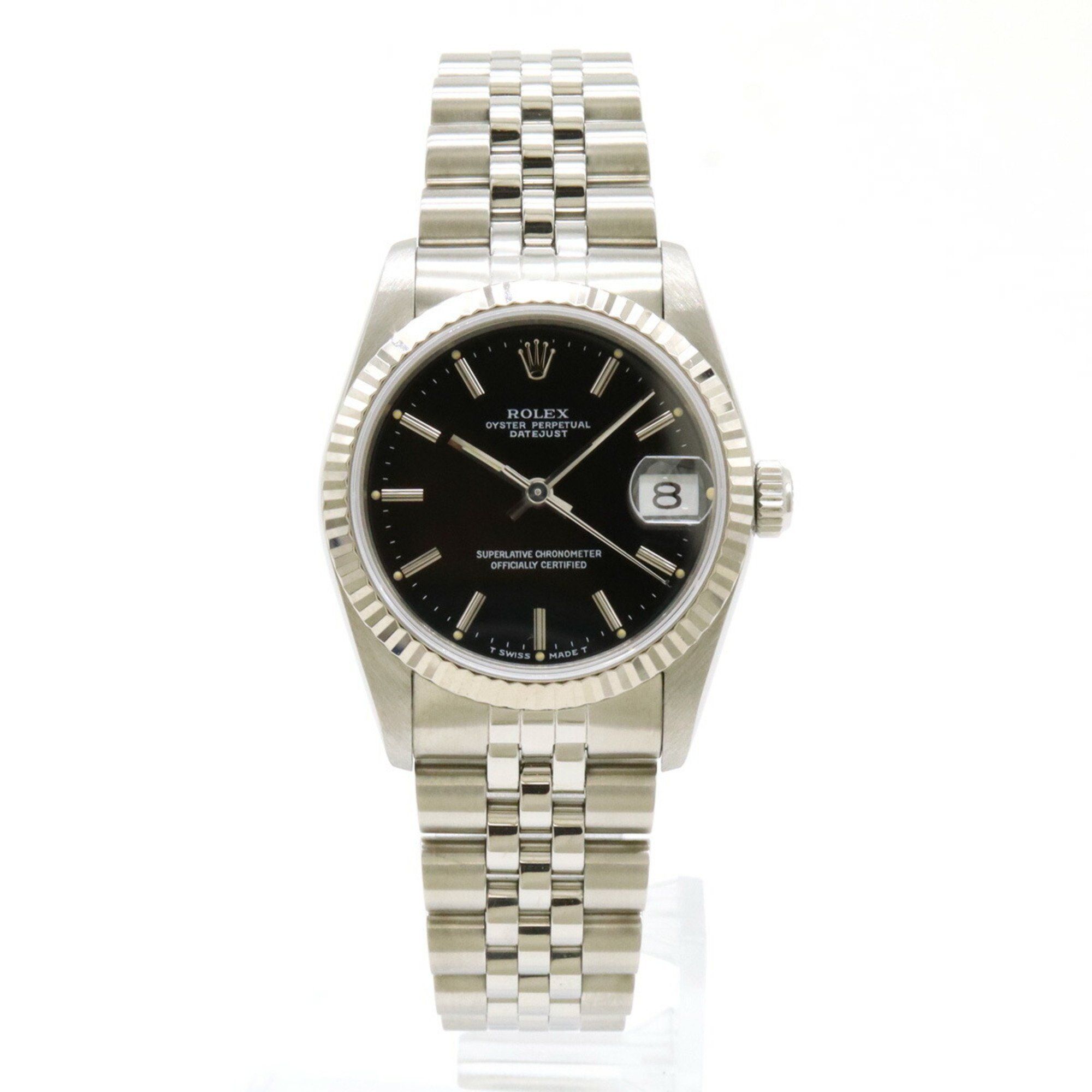 ROLEX Rolex Datejust Black Dial SS K18WG Bezel L Number Boys AT Automatic Watch 69174