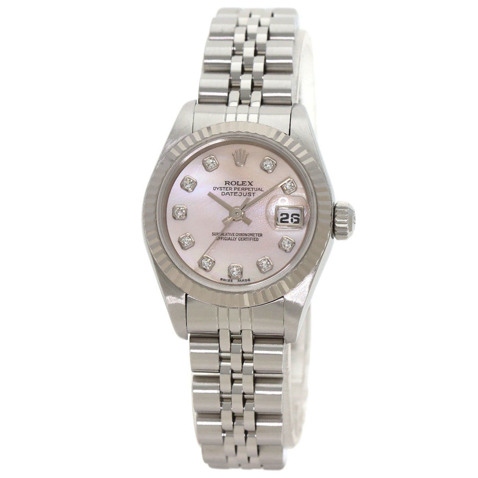 Rolex Datejust 10P Diamond Watch Stainless Steel SS SSxK18WG Ladies ROLEX
