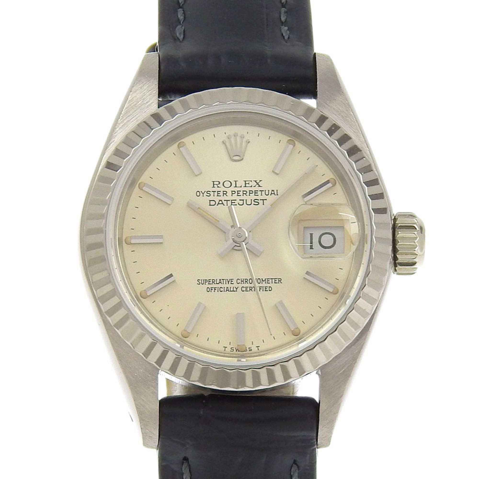 Rolex Oyster Perpetual Datejust Caliber 2135 69179 18K White Gold with Embossed Leather Strap, 1982,