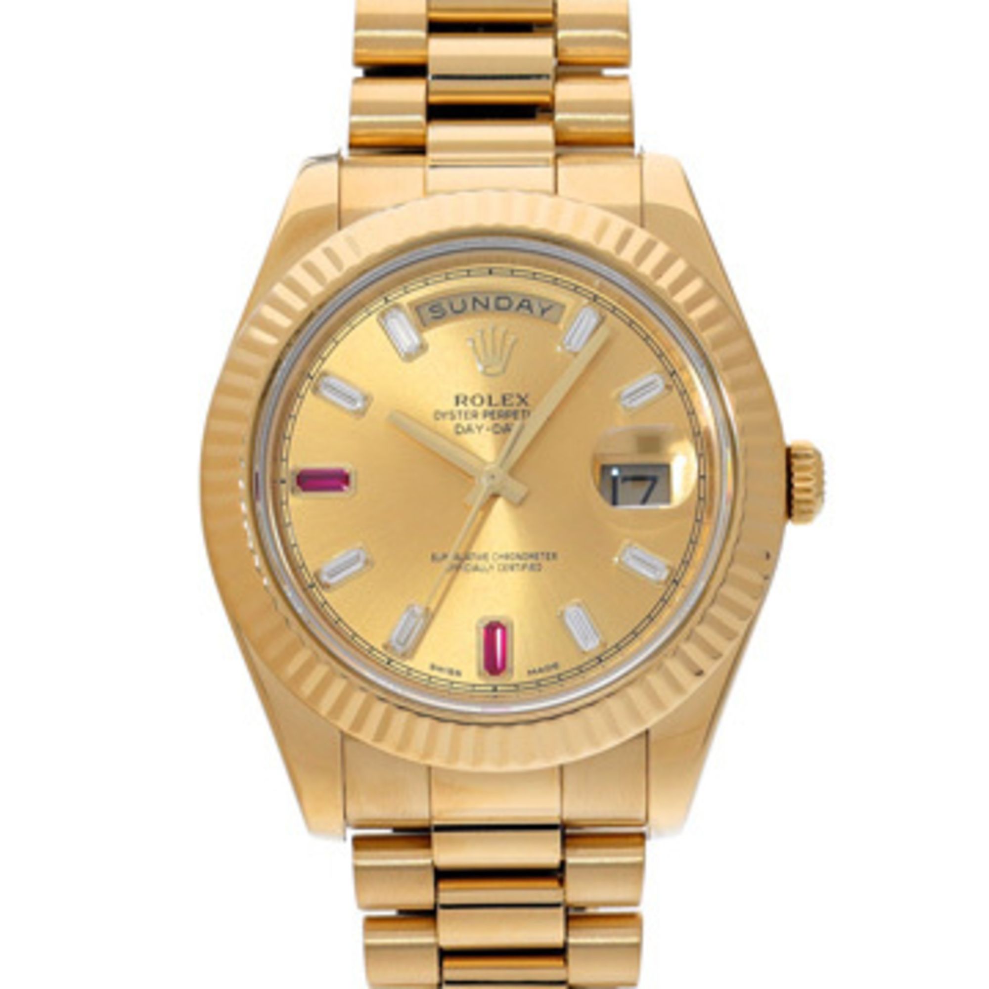 Rolex Day-Date II 218238BG Random Serial Number Champagne/Diamond/Ruby Men's Watch Automatic