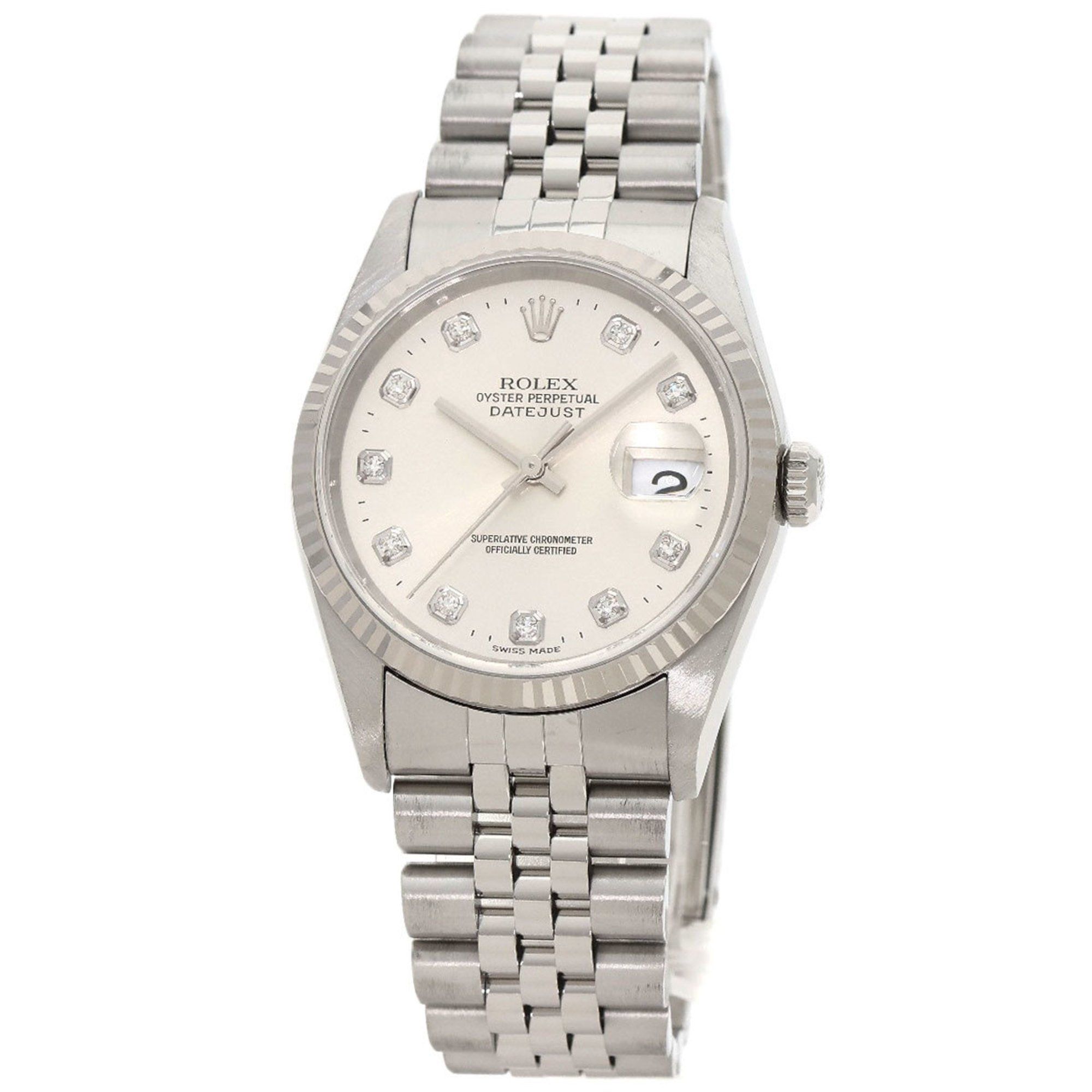 Rolex 16234G Datejust 10P Diamond Watch Stainless Steel SS Men's